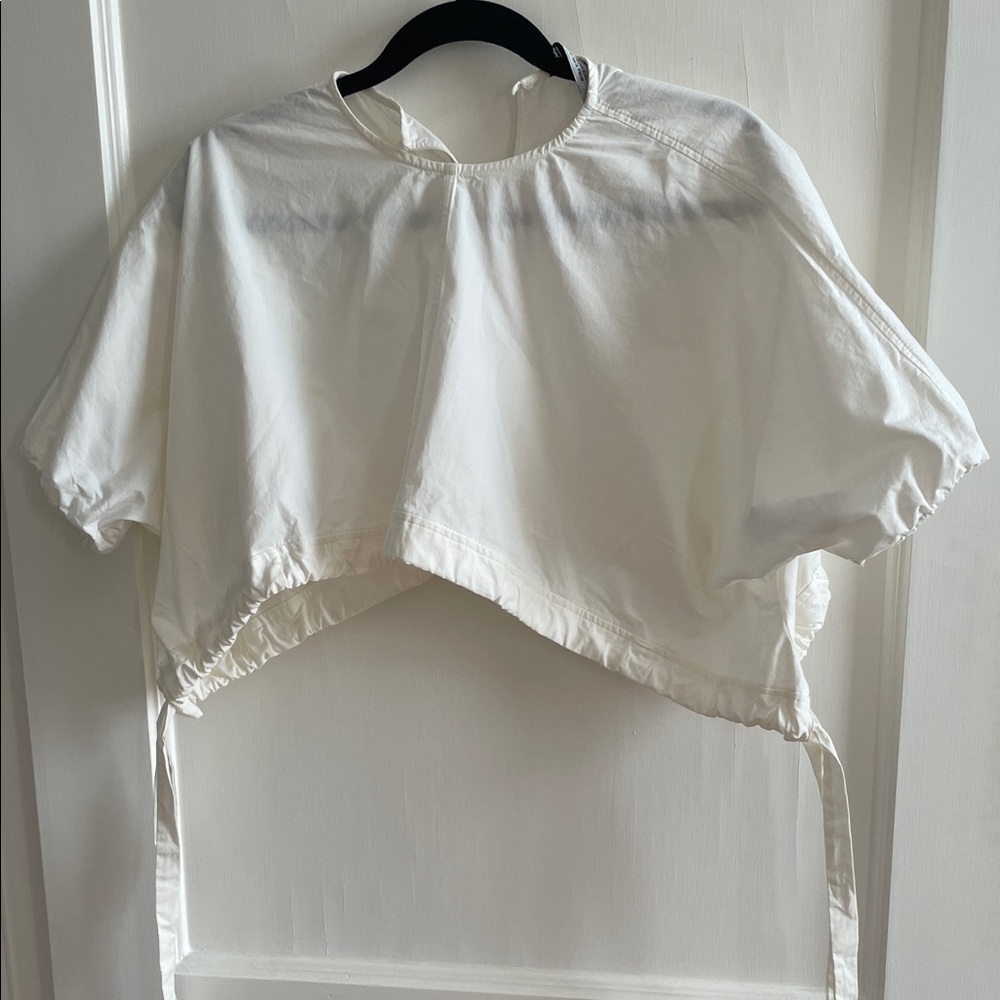 Zara White Cropped Tie-Hem Top